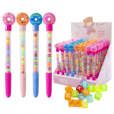 Ручка шариковая Alingar, "Пончик", синяя, 0,7 мм, круглый прозрачный корпус с бусинами, ассорти