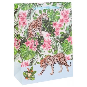Dream cards Пакет подарочный с мат.лам. 31х40х12см (XL) Леопард в тропиках, 210 г ПКП-3173