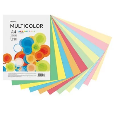 Бумага цветная OfficeSpace Multicolor А4, 80г/м2, 100л. 10 цветов 372017