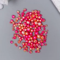 Бусины для творчества пластик "Круглые. Градиент. Русалка ярко-розовая" d=3-8мм, набор 10 гр   74595