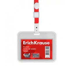 Бейдж горизонтальный в комплекте с лентой ErichKrause книжка, размер вставки 85х54 мм, прозрачный, цвет ленты красный 63724