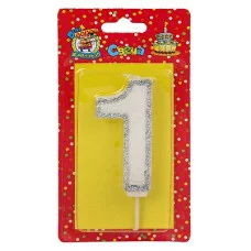 Свеча для торта с серебряной окантовкой (глиттер) Цифра 1 С-5955