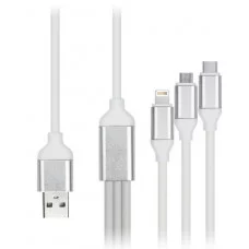 Кабель Smartbuy 3в1 универсальный, Micro-USB/Lightning/Type C, 1,2м, белый 384283