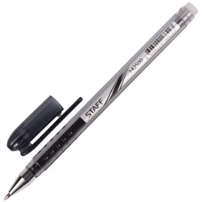 Ручка стираемая гелевая STAFF, корпус черный, хромированные детали, узел 0,5 мм, линия 0,38 мм, черная, 142500