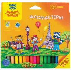 Фломастеры Мульти-Пульти "Енот во Франции", 36цв., смываемые, картон, европодвес Мульти-Пульти 260828