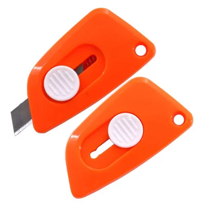 Нож канцелярский Alingar, 9 мм, детский мини, с механической фиксацией лезвия, цветной пластик. корпус 6 см, ассорти, неон, блистер с европод. AL11218