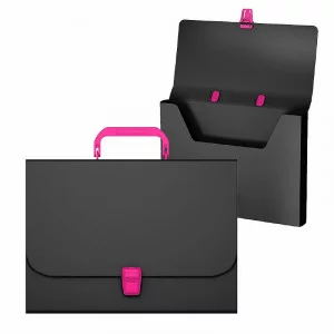 Портфель пластиковый ErichKrause Matt Accent A4 черный с розовой ручкой и замком 50439