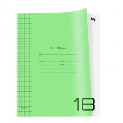 Тетрадь 18л., клетка BG "UniTone. Neon", пластиковая обложка, неон салатовый 379143
