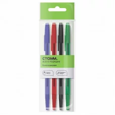 Набор шариковых ручек СТАММ "049" 4шт., 04цв., 0,7мм, тонированный корпус, пакет с европодвесом 346489