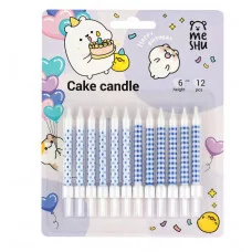 Свечи для торта с держателями MESHU "Blue pattern", ассорти, 6см, 12шт 364814