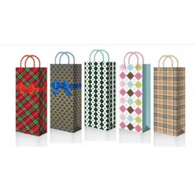 Пакет подарочный бумажный под бутылку Ромбы 12,3*36,2*7,8 1610