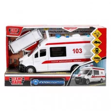 Машина пластик свет-звук ГАЗЕЛЬ NEXT СКОРАЯ 22,5 см, двери, инерц Технопарк 380777