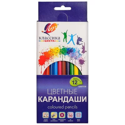 Карандаши цветные ЛУЧ "Классика", 12 цветов, заточенные, шестигранные, картонная упаковка, 29С 1710-08