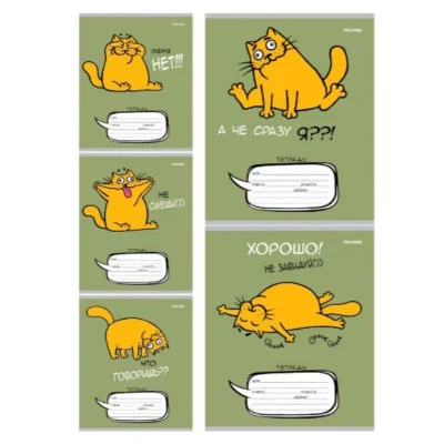 Тетрадь ЛИНИЯ 24л. ЗАБАВНЫЙ КОТ И ФРАЗЫ (24-5799) цвет.мелов.обл. 24-5799