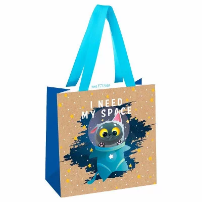 Пакет подарочный 1шт 20*20*10см MESHU "Мой космос", выборочный лак, крафт 354566