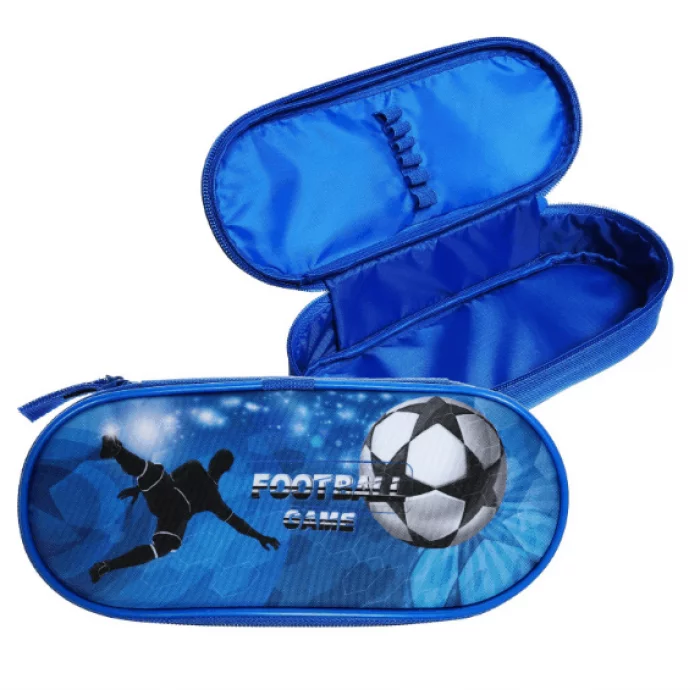 Пенал мягкий, корпусный, резинки на клапане Футбол на синем 210х85х50 мм ПМК 22-20