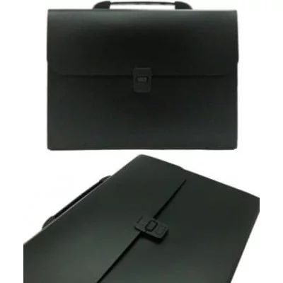 Папка портфель 12 отд. INTELIGENT DE-111 Черный, гладкий пластик, с застежкой и ручкой 330449
