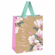 Пакет подарочный 1шт 11*14*6,5см MESHU "Flowers", отд. фольгой, крафт 354536