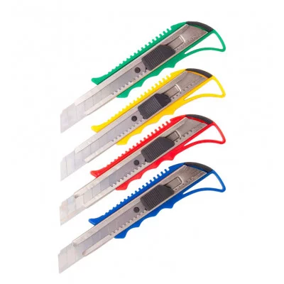 Нож канцелярский 18мм OfficeSpace, усиленный, с фиксатором, металл. направляющие, ассорти, европодвес 262451