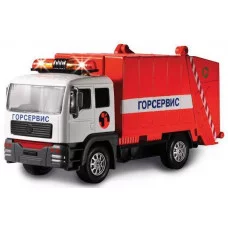 МАШИНА "ТЕХНОПАРК" МЕТАЛЛ. ИНЕРЦ. МУСОРОВОЗ, СВЕТ+ЗВУК В РУСС. в коробке