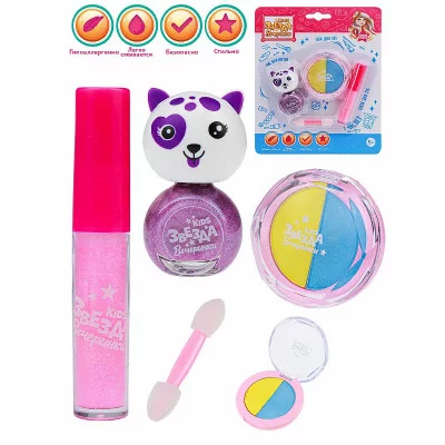 Набор детской косметики "Кошечка 16" (лак, блеск, тени, апплик, цвет микс)  ( Арт. КС-5211)