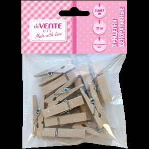 Прищепки декоративные "deVENTE. DIY Natural Wood" деревянные, 35x7 мм, 12 шт, натуральный цвет, в пл 8120410