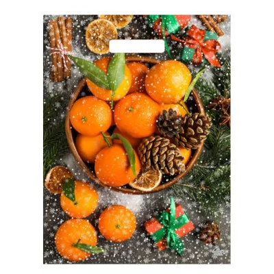 Пакет с прорубной ручкой НГ 18008 Мандарины 40*31 (ТИКО)