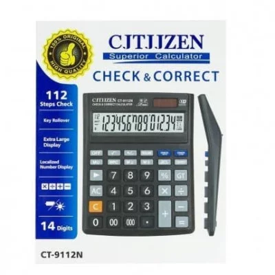 Калькулятор Alingar 14 разрядов, 150*195*25 мм, двойное питание, черный, "CT-9112N" AL6963