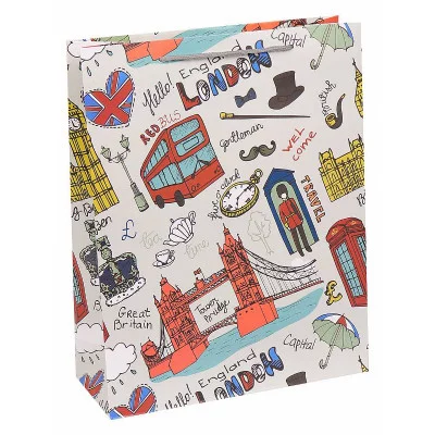 Dream cards Пакет подарочный с мат. лам. Стильный Лондон 31х42х12 см, 210 г ППК-1958