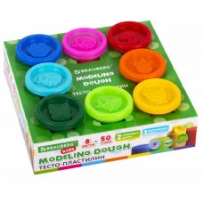 Пластилин-тесто для лепки BRAUBERG KIDS, 8 цветов, 400 г, яркие классические цвета, крышки-штампики, 106720