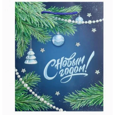 Dream cards Пакет подароч. с мат.лам. и глит. 18х23х10 см (M) Новогодние бусы 190г ППК-2310