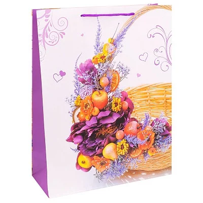 Dream cards Пакет подарочный с мат.лам. 31х40х12см (XL) Корзина оранжевыми цветами, 210 г ПКП-2624