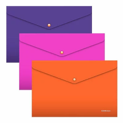 Папка-конверт на кнопке пластиковая ErichKrause Soft Caribbean Sunset, A4, непрозрачный, ассорти 54879