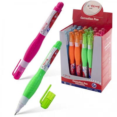 Корректор-ручка Yalong, 5 мл, на химической основе, металл. наконечник, яркий цветной корпус ассорти YL24008