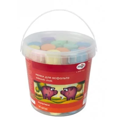 Мелки для асфальта Гамма "Мультики", цветные, 14шт., 6цв., круглые, пластиковое ведро 339717