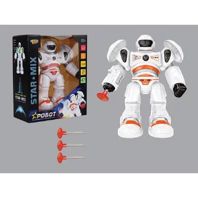 Робот на батарейках,  двигается, стреляет, звук. и свет. эффекты, в/к 18,5*11*22 см M1353-2