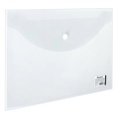 Папка-конверт с кнопкой BRAUBERG, А4, до 100 листов, прозрачная, 0,15 мм, 221638