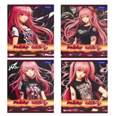 Тетрадь 48л., А5, клетка, Alingar "Anime girls", скрепка, мелованный картон (стандарт), выб УФ лак, блок офсет AL10802