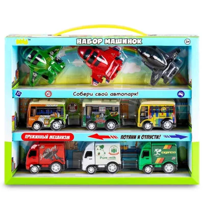 Набор игрушек "Пуллбэк: Самолёты, автобусы и грузовики" (5 см, 9 шт., пружинный механизм) BBA1602-129