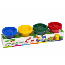 Пластилин-тесто для лепки BRAUBERG KIDS, 4 цвета, 200 г, яркие классические цвета, крышки-штампики, 106714
