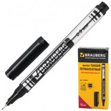 Маркер перманентный (нестираемый) BRAUBERG "Jet", супертонкий метал. наконечник 0,5мм, черный,150507
