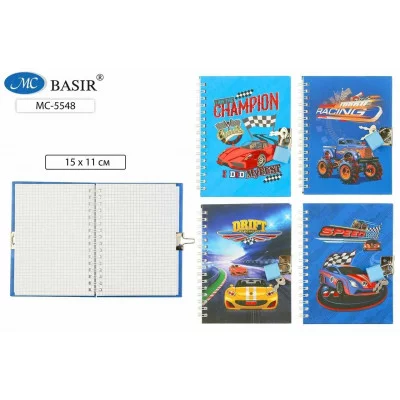 Блокнот детский+замочек МАШИНЫ яркая, цветная обложка 7-БЦ, рисунок-машины с голографичсеским ти МС-5548