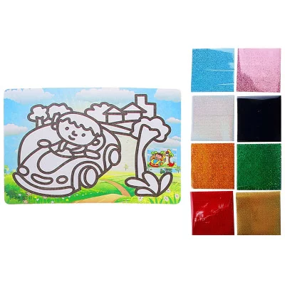 Аппликация-фреска из голографической фольги с цветным основанием "Поездка" +7 разноцветных листов 511528