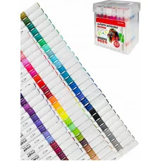 Акриловые маркеры двустор.набор 63 шт  2 белых цв.14 металлик цв.в пластик. кейсе МП-4866