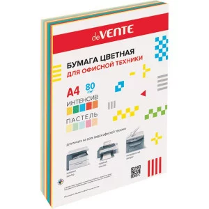 Бумага цветная А4 80г/м2 MIX пастель+интенсив 100л 10цв*10л DEVENTE 2072201 461105