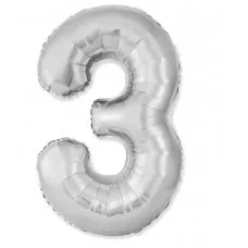 Шар (40\'\'/102 см) Цифра, 3 Slim, Серебро, 1 шт. 901913P