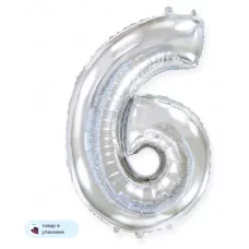 Шар (40\'\'/102 см) Цифра, 6, Серебро, 1 шт. в уп. B901766P