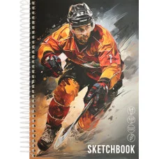 Скетчбук А5 64л ХОККЕИСТ -1 64-1787 7БЦ на спирали слева матовая ламинация 100гм2