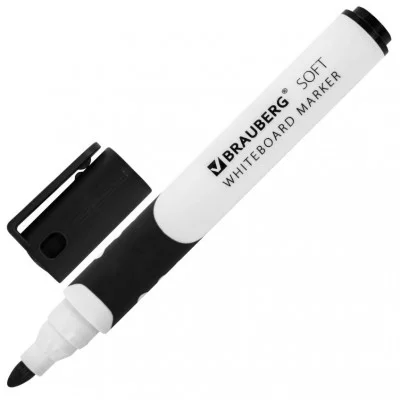 Маркер стираемый для белой доски ЧЕРНЫЙ, BRAUBERG "SOFT", 5 мм, резиновая вставка, 151248