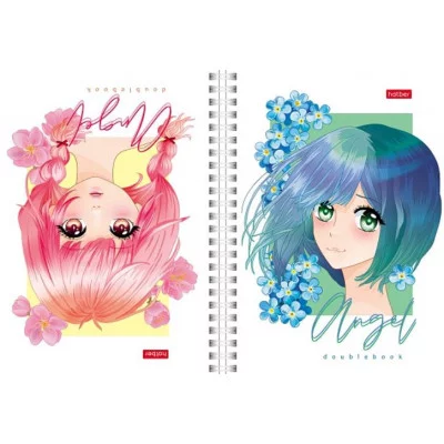 Тетрадь двойная с твердой обложкой 80л А5ф 145X205мм клетка 65г/кв.м на гребне-Ангелы аниме- ТК8374